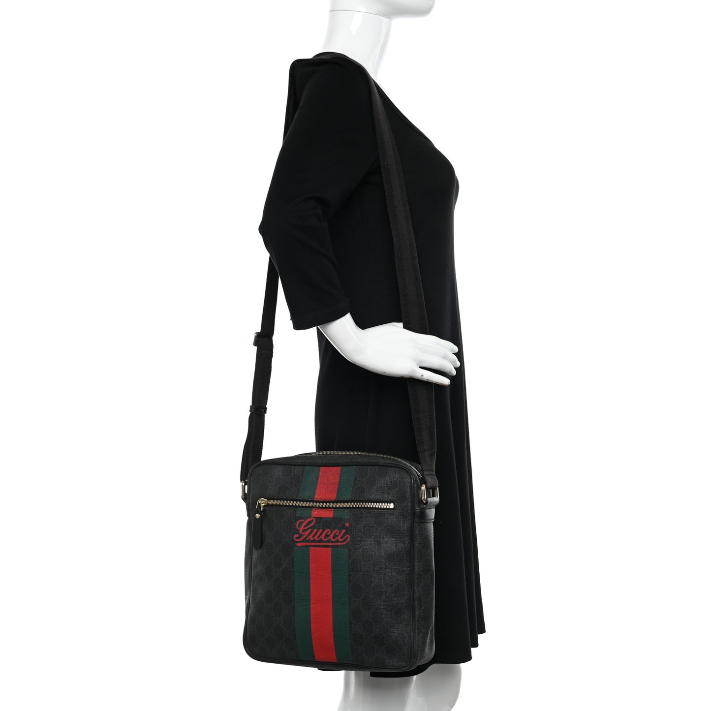 GG Plus Monogram Web Messenger Bag Black