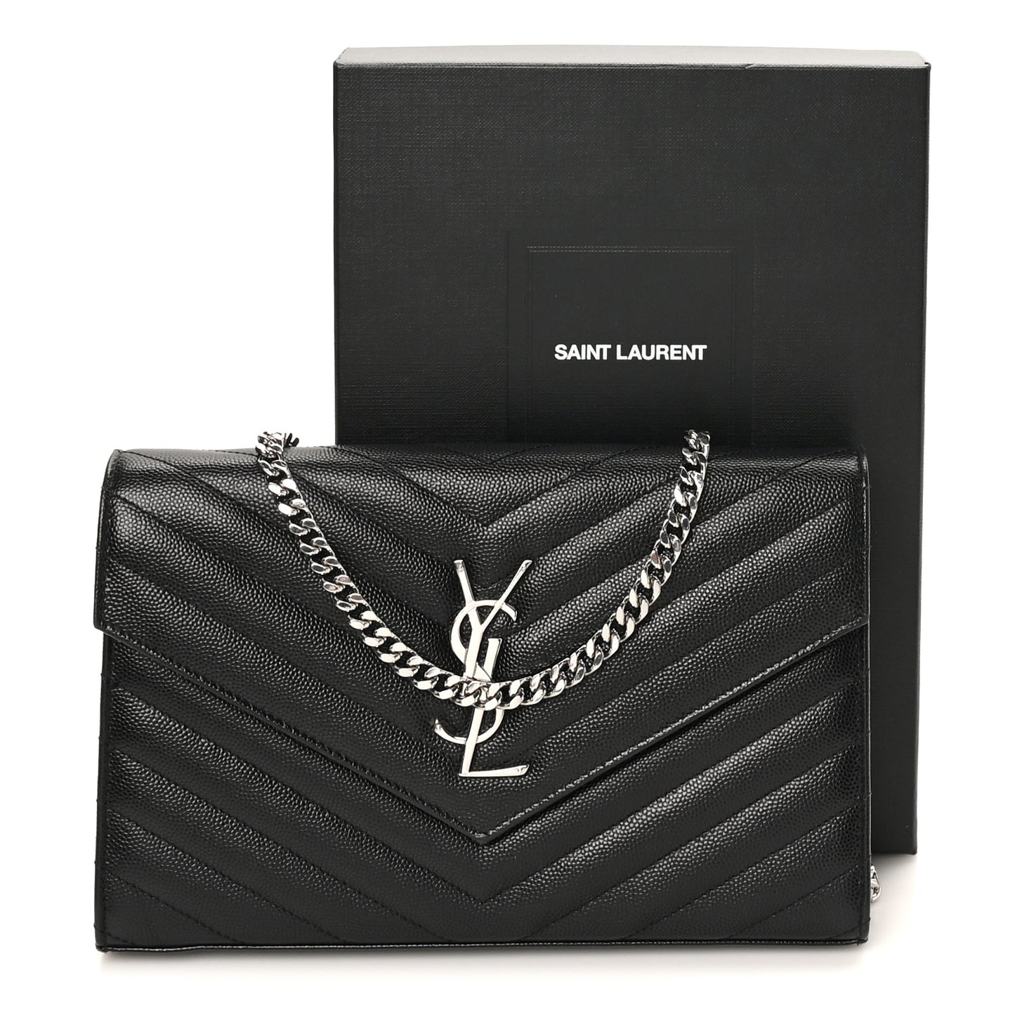 Grain De Poudre Matelasse Chevron Monogram Chain Wallet Black