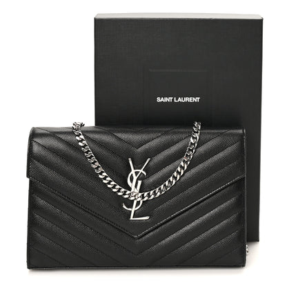 Saint Laurent Grain De Poudre Matelasse Chevron Monogram Chain Wallet Black 12 of 12