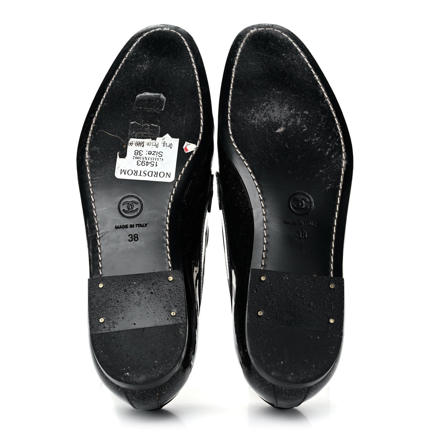 Patent Crackled Calfskin CC Mocassin Loafers 38 Black