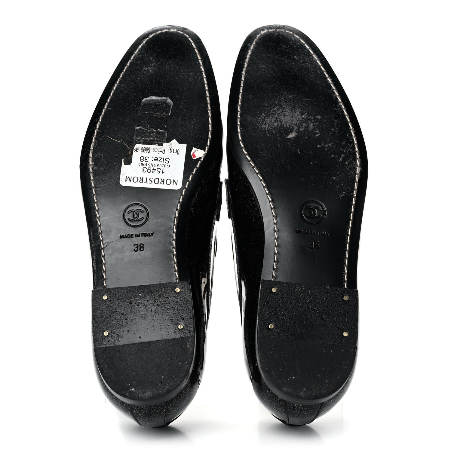 Chanel Patent Crackled Calfskin CC Mocassin Loafers 38 Black 5 of 10