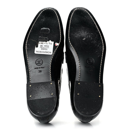 Chanel Patent Crackled Calfskin CC Mocassin Loafers 38 Black 5 of 10