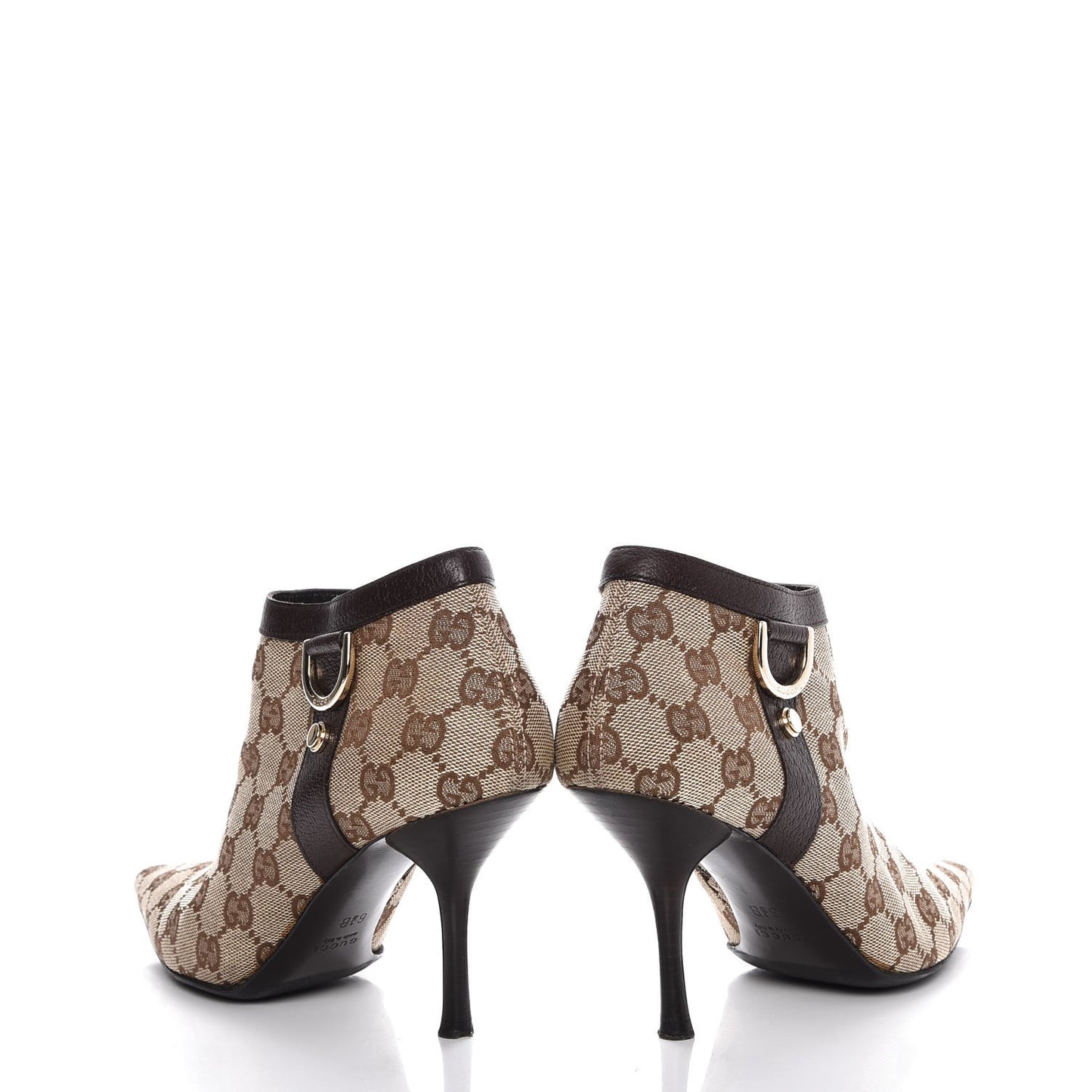 Monogram Textured Calfskin D Ring Ankle Booties 6.5 Beige Ebony Cocoa