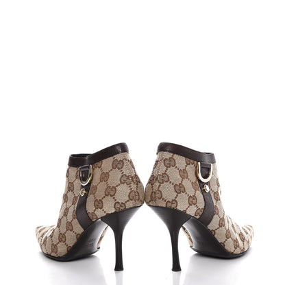Gucci Monogram Textured Calfskin D Ring Ankle Booties 6.5 Beige Ebony Cocoa 5 of 12