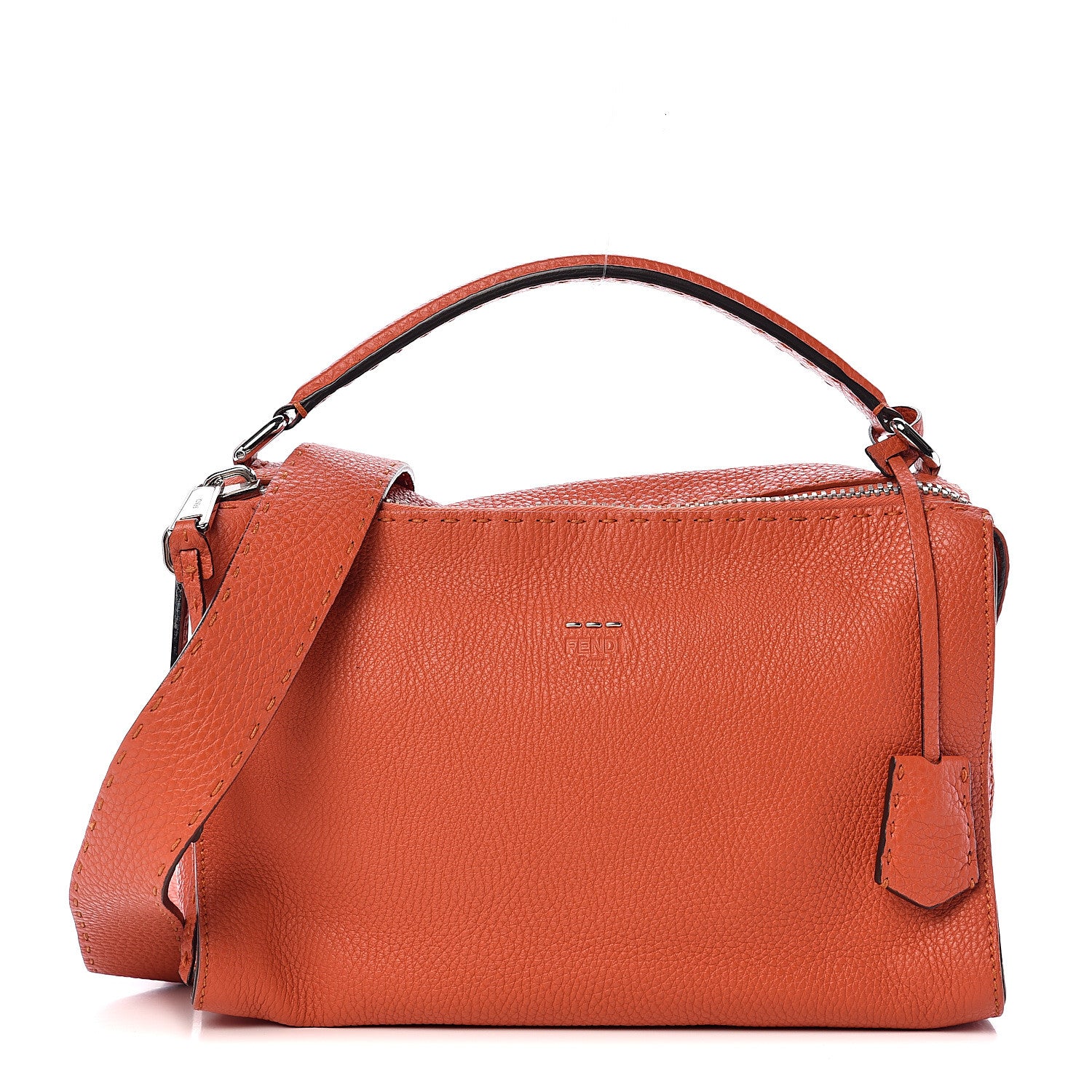 Fendi Calfskin Romano Selleria Lei Boston Tote Dark Orange 1 of 9