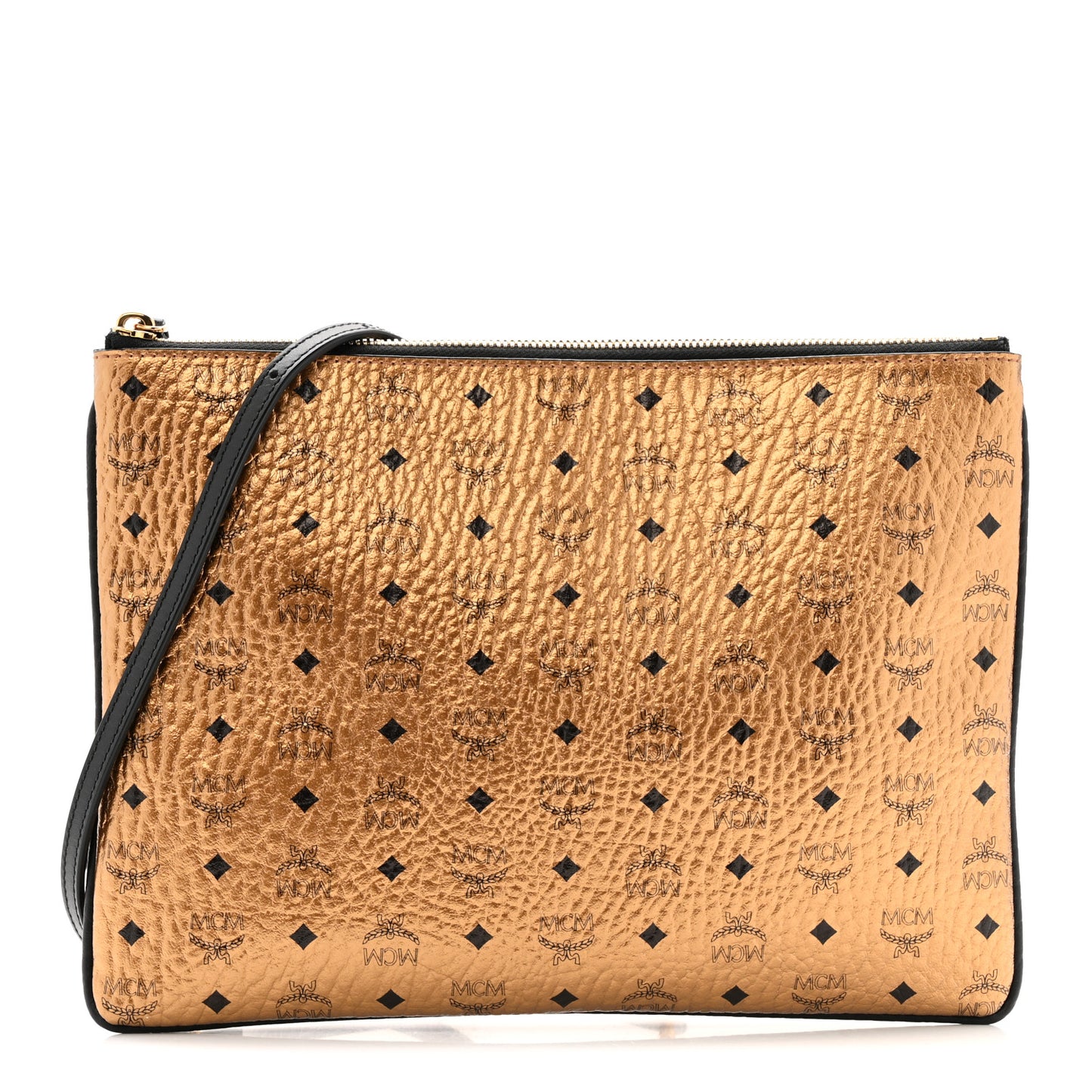 Metallic Visetos Medium Crossbody Pouch Gold