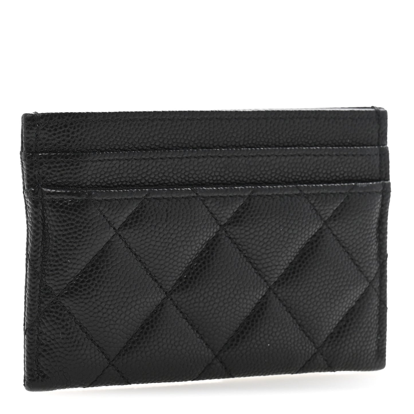 Caviar Quilted Crystal Enamel CC Card Holder Black