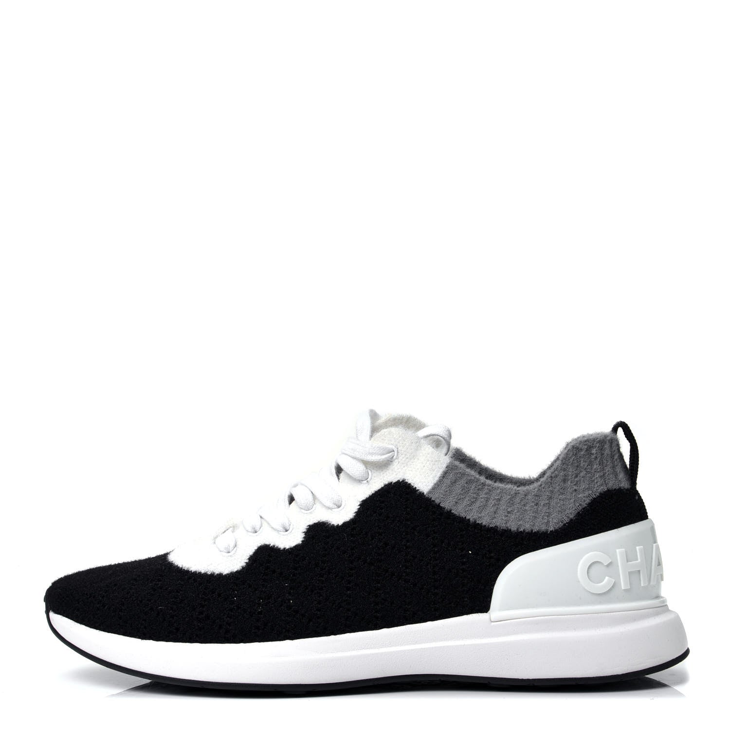 Chanel Fabric Mens CC Sneakers 44 Black White Grey 1 of 10