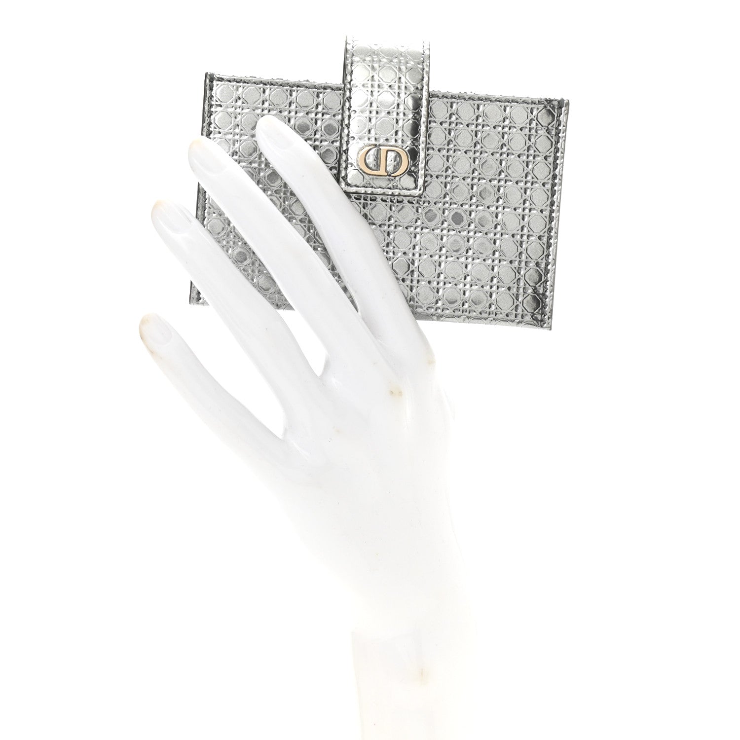 Christian Dior Metallic Patent Micro-Cannage Montaigne Gusseted Card Holder Silver 2 of 8