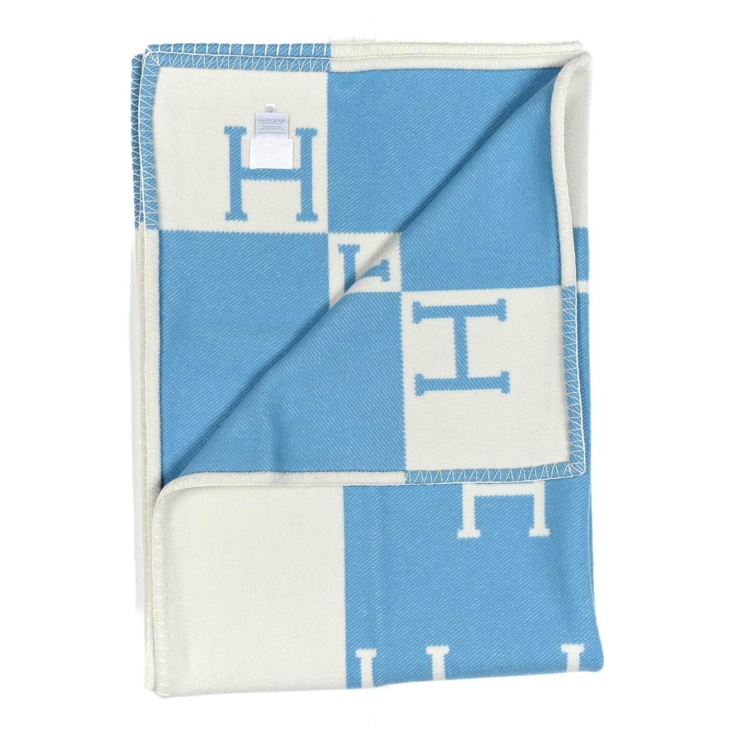 Wool Cashmere Avalon Baby Blanket Bleu Genievre White