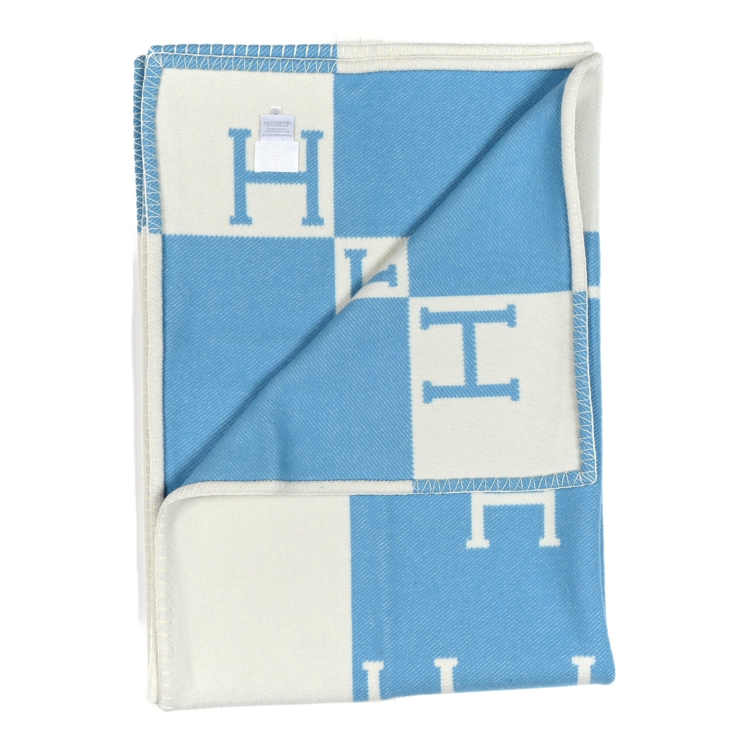 Hermes Wool Cashmere Avalon Baby Blanket Bleu Genievre White 2 of 3