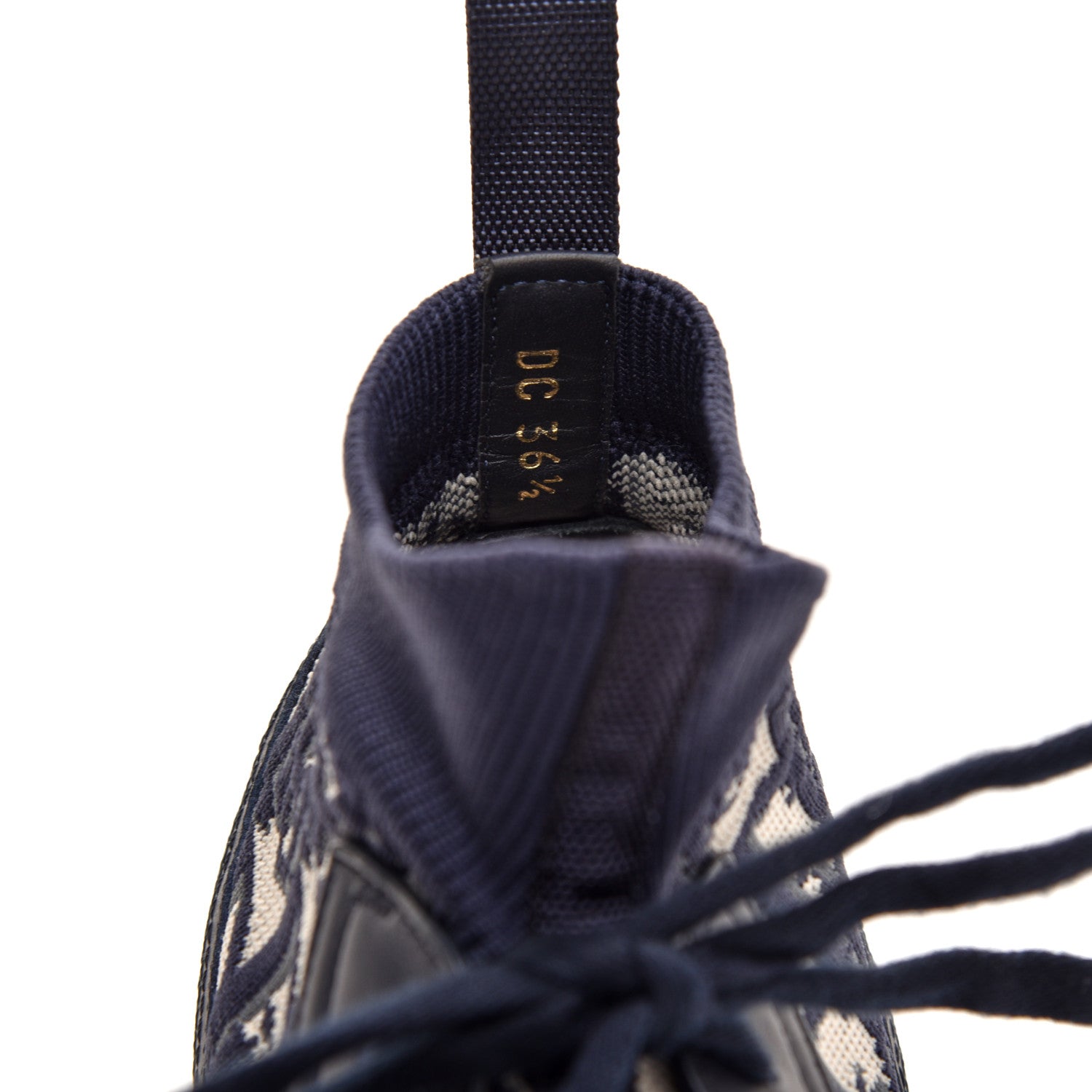 Christian Dior Technical Canvas Mesh Calfskin Womens Oblique Walk'n Dior High Top Sneakers 36.5 Deep Blue 3 of 8