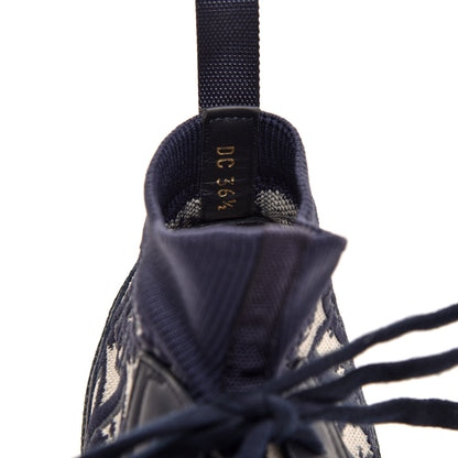 Christian Dior Technical Canvas Mesh Calfskin Womens Oblique Walk'n Dior High Top Sneakers 36.5 Deep Blue 3 of 8