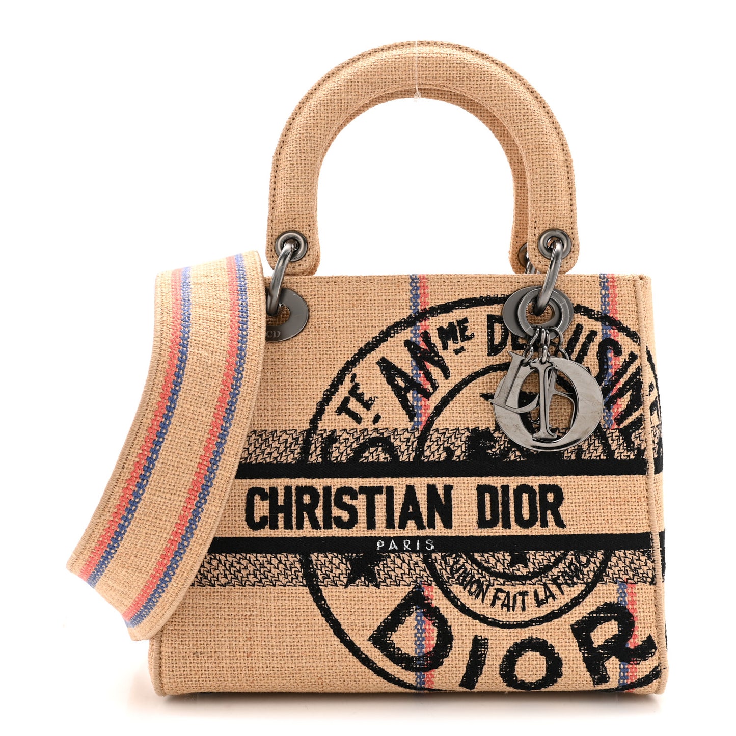 Canvas Jute Embroidered Medium Lady D-Lite Beige Multicolor
