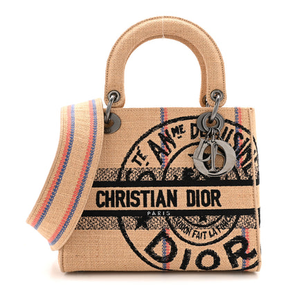 Christian Dior Canvas Jute Embroidered Medium Lady D-Lite Beige Multicolor 1 of 15