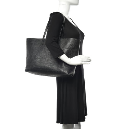Saint Laurent Calfskin Crocodile Embossed Large Shopper Tote Black 2 of 11