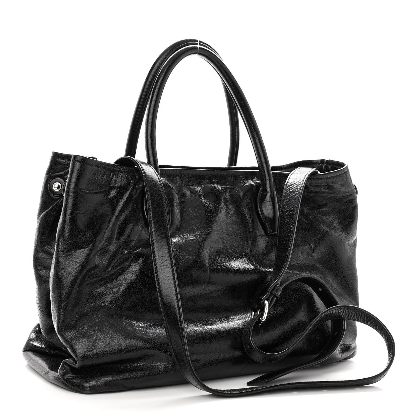 Vitello Shine Top Handle Satchel Black