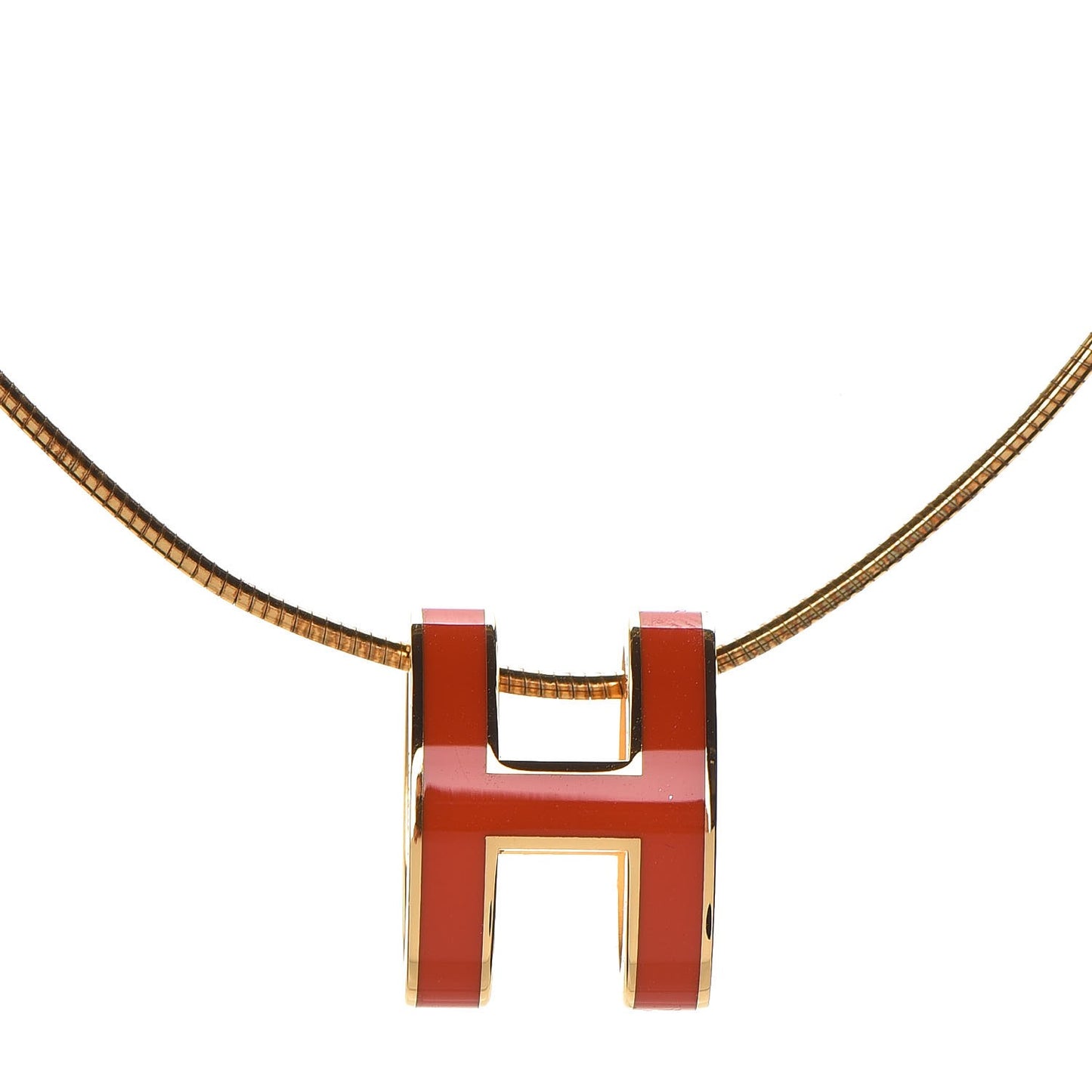 Lacquered Gold Pop H Pendant Necklace Orange Fonce