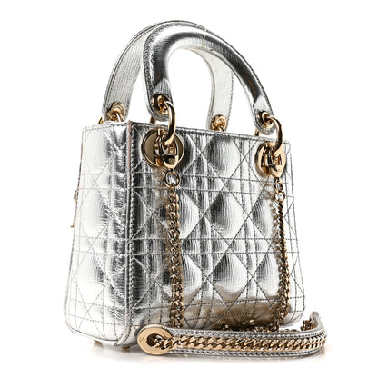 Christian Dior Metallic Grained Calfskin Cannage Mini Lady Dior Silver 3 of 10
