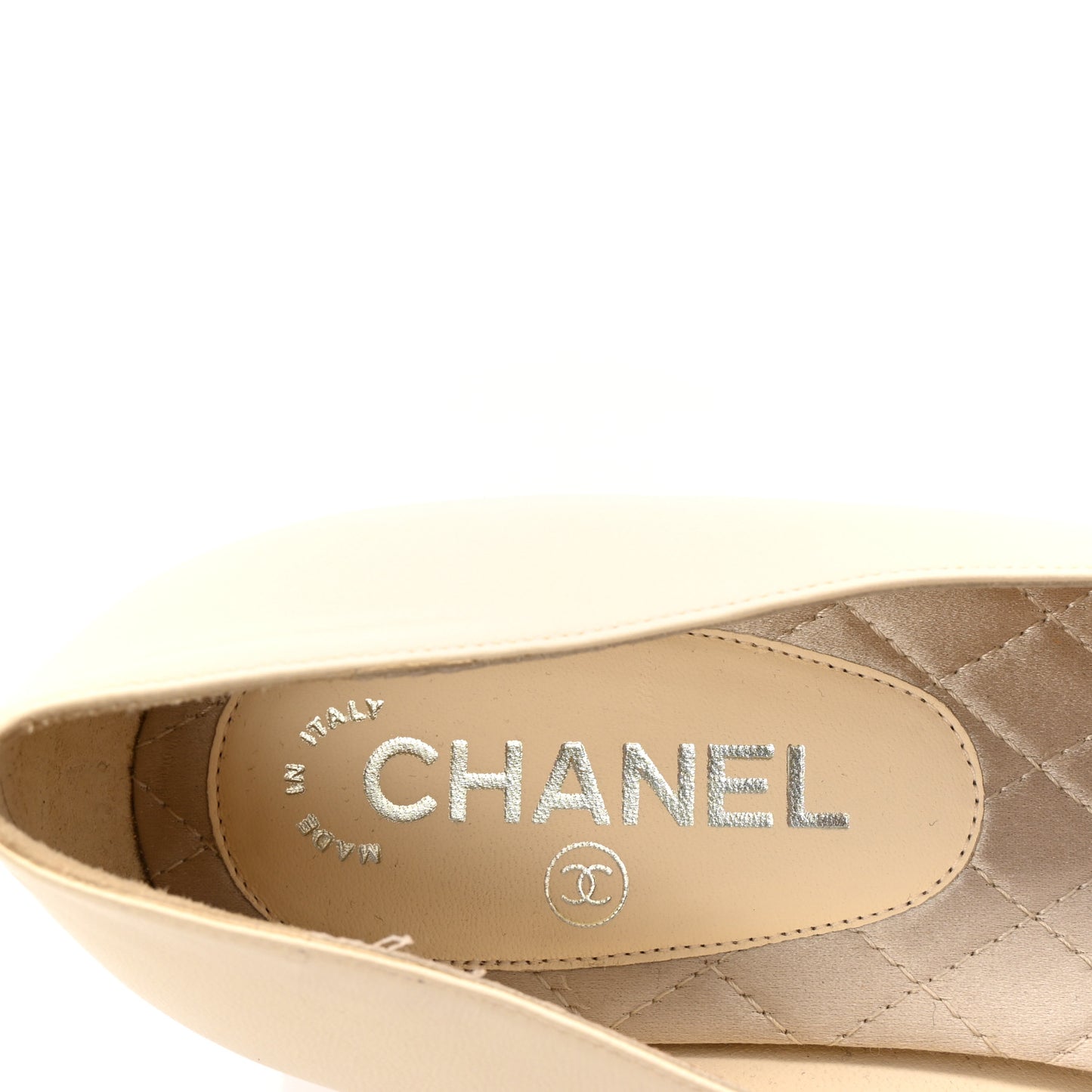 Patent Lambskin Crystal CC Cap Toe Ballerina Flats 40 Beige Black