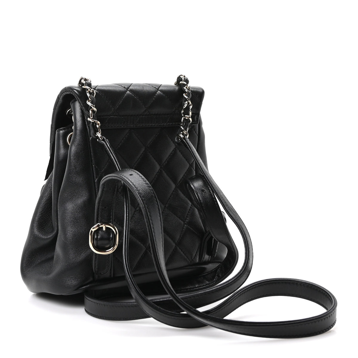 Lambskin Quilted Small Duma Drawstring Backpack Black