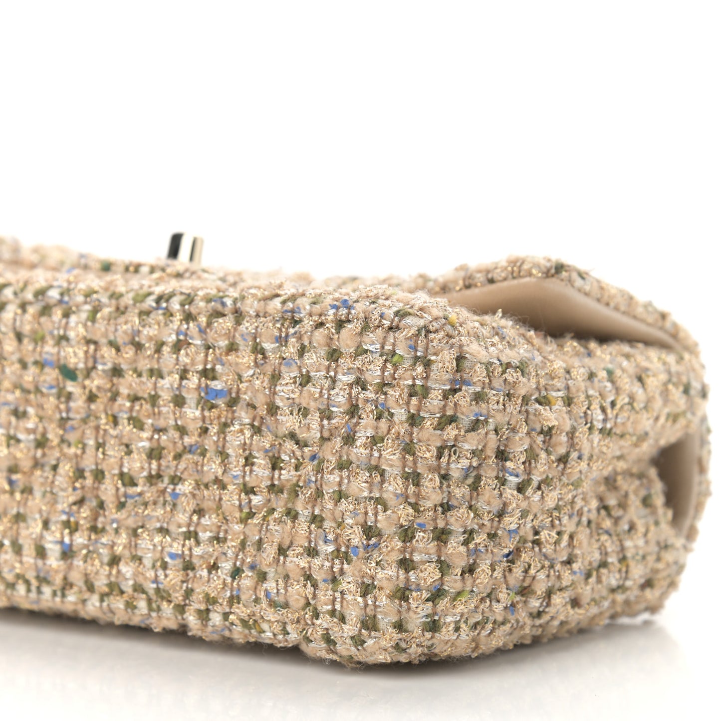 Tweed Quilted Mini Rectangular Flap Beige