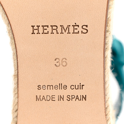 Hermes Suede Goatskin Elda Espadrille Wedge Sandals 36 Vert Oxford 6 of 17