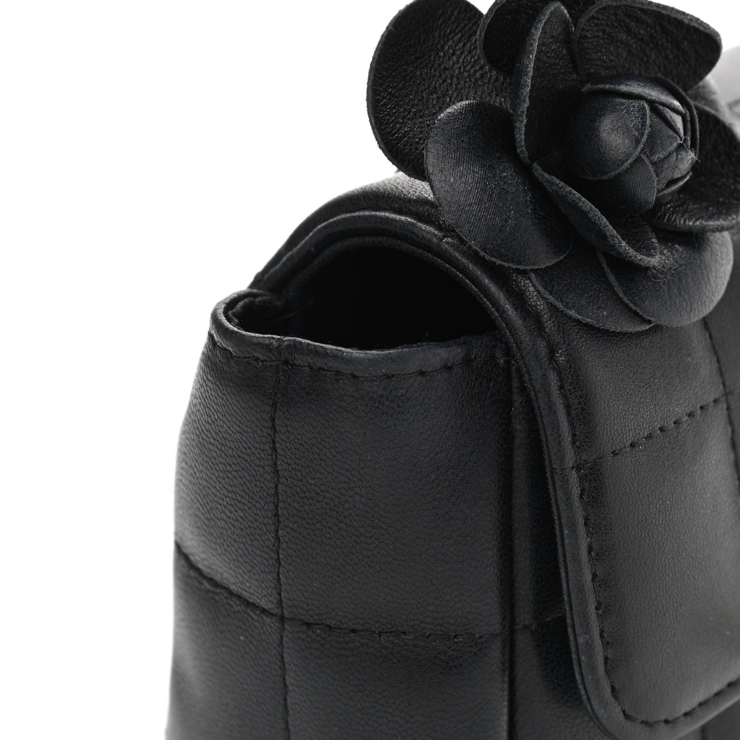 Lambskin Quilted Mini Chocolate Bar Camellia Flap Black