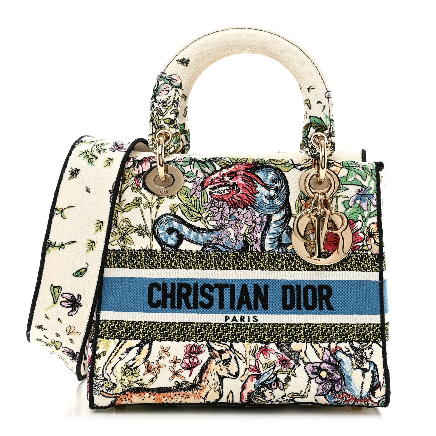 Christian Dior Canvas D-Constellation Embroidered Medium Lady D-Lite Latte Multicolor 1 of 8