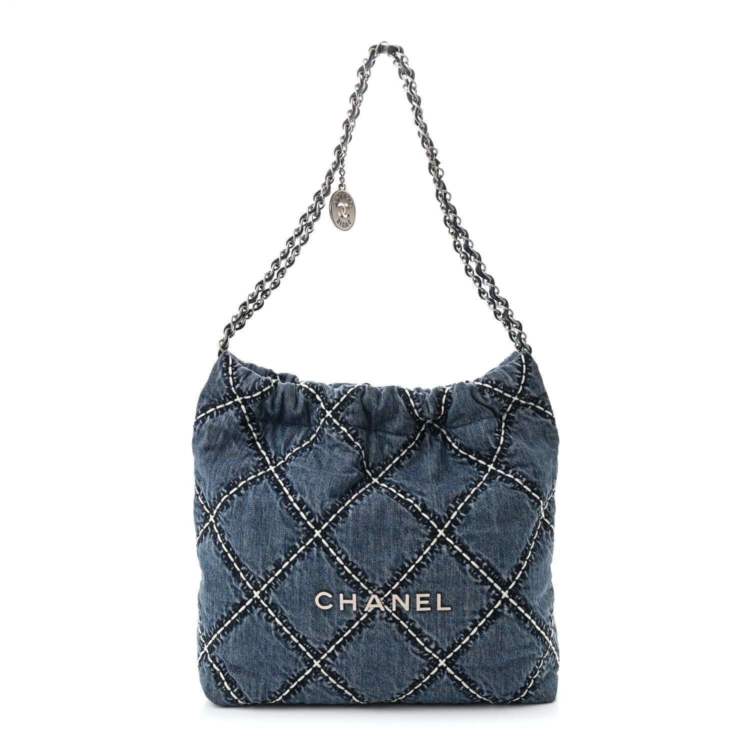 Chanel Denim Quilted Stitched Small Chanel 22 Blue 1 of 11