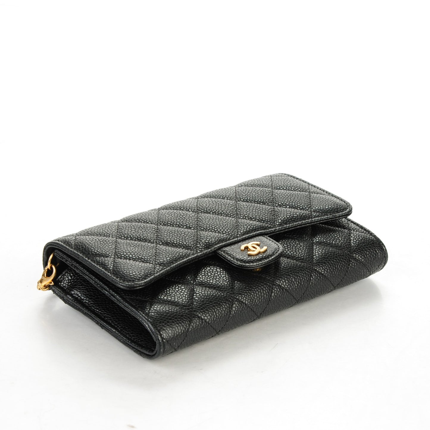 Caviar Quilted Wallet on Removable Chain Black