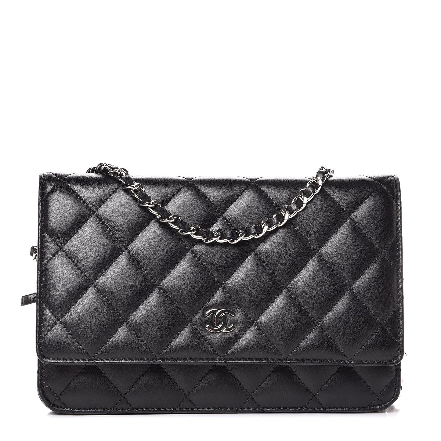 Lambskin Quilted Wallet On Chain WOC Black