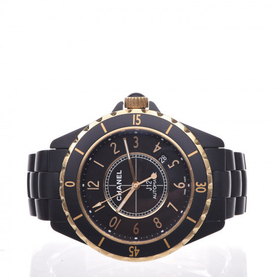 Stainless Steel 18K Yellow Gold Matte Ceramic 41mm J12 Automatic Watch Black