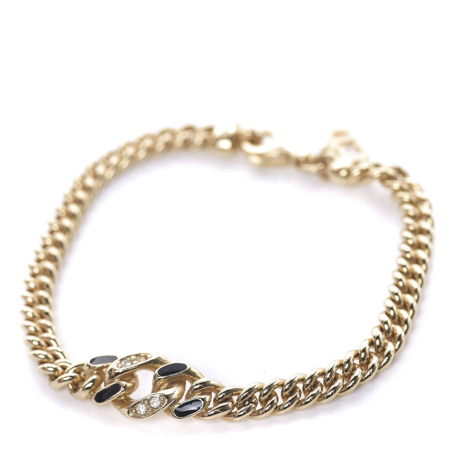 Christian Dior Crystal Enamel Chain Bracelet Gold 1 of 4