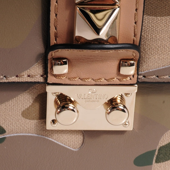 Valentino Garavani Nappa Canvas Camouflage Medium Glam Lock Rockstud Flap Green 5 of 8
