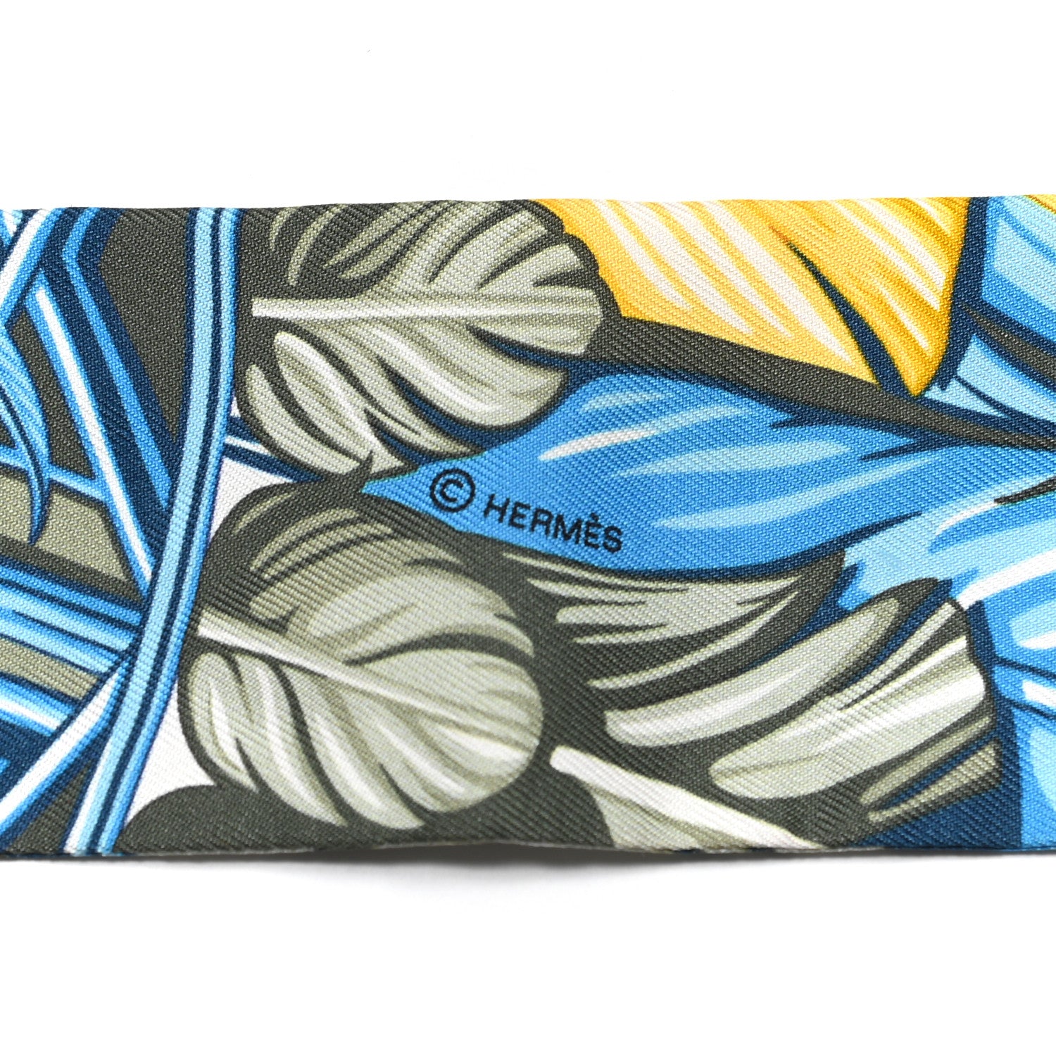 Hermes Silk La Danse Pacifique Twilly Jaune D'Or Kaki Orange 3 of 4