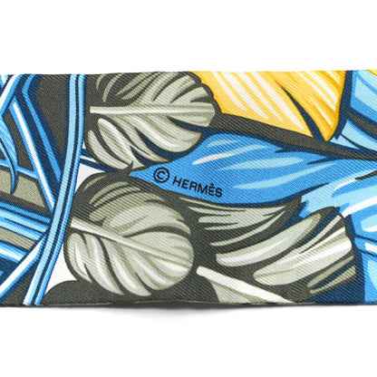 Hermes Silk La Danse Pacifique Twilly Jaune D'Or Kaki Orange 3 of 4