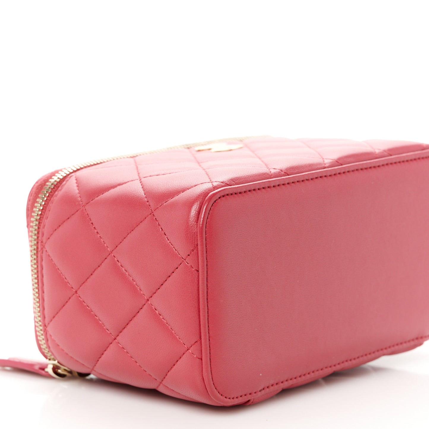 Lambskin Quilted Small Top Handle Vanity Case With Chain Dark Pink