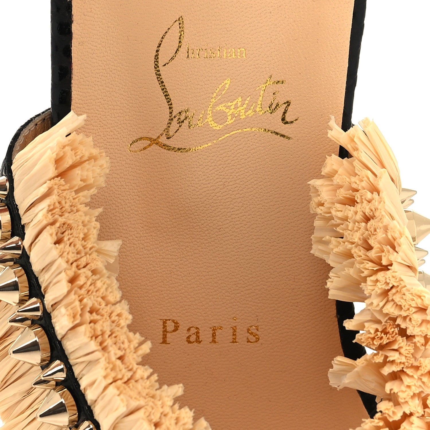 Christian Louboutin Jurassic Calfskin Rafia Voltinoudou Sandals 37 Black Savane 7 of 8