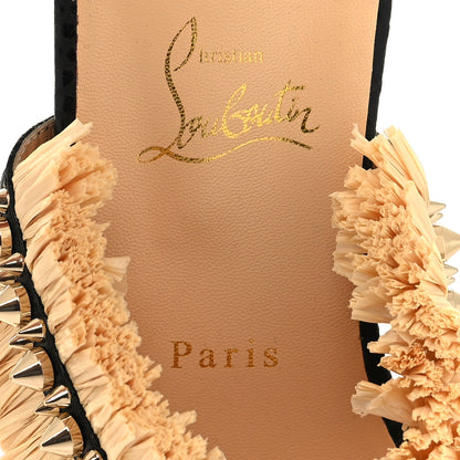 Christian Louboutin Jurassic Calfskin Rafia Voltinoudou Sandals 37 Black Savane 7 of 8