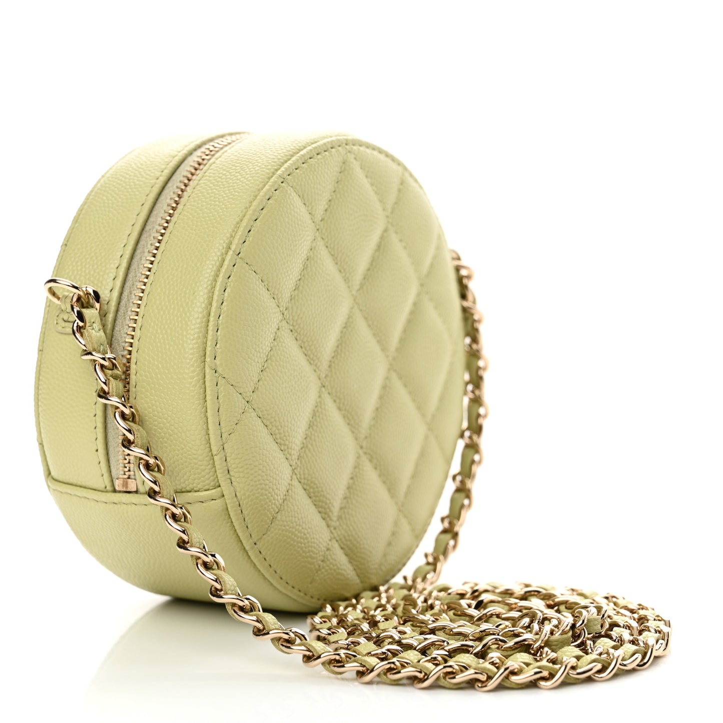 Caviar Quilted French New Wave Round Clutch With Chain Light Green