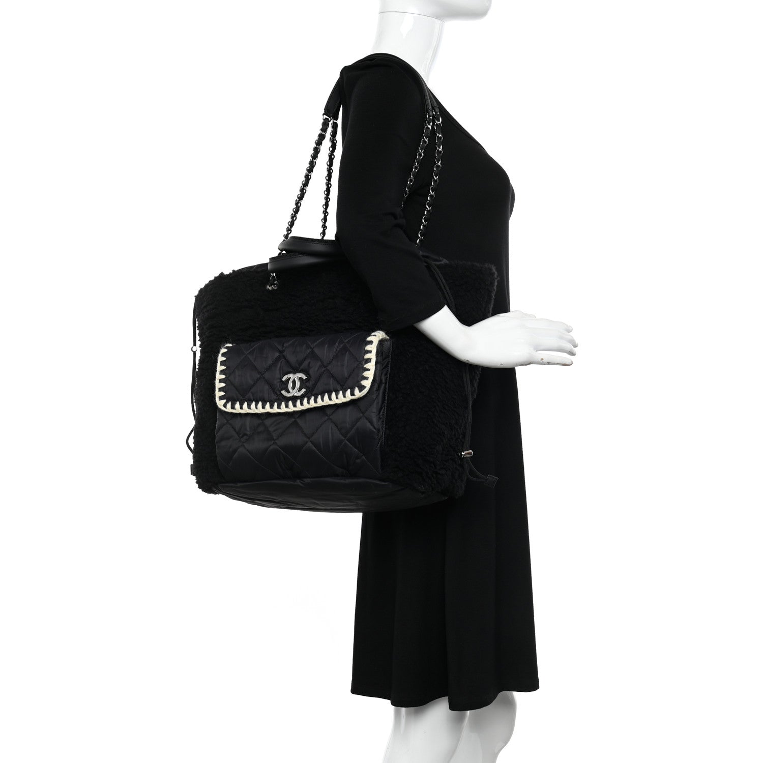 Chanel Wool Nylon Quilted Coco Neige Tote Black 2 of 9