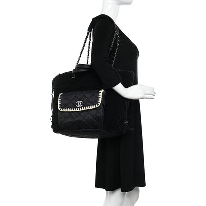 Chanel Wool Nylon Quilted Coco Neige Tote Black 2 of 9