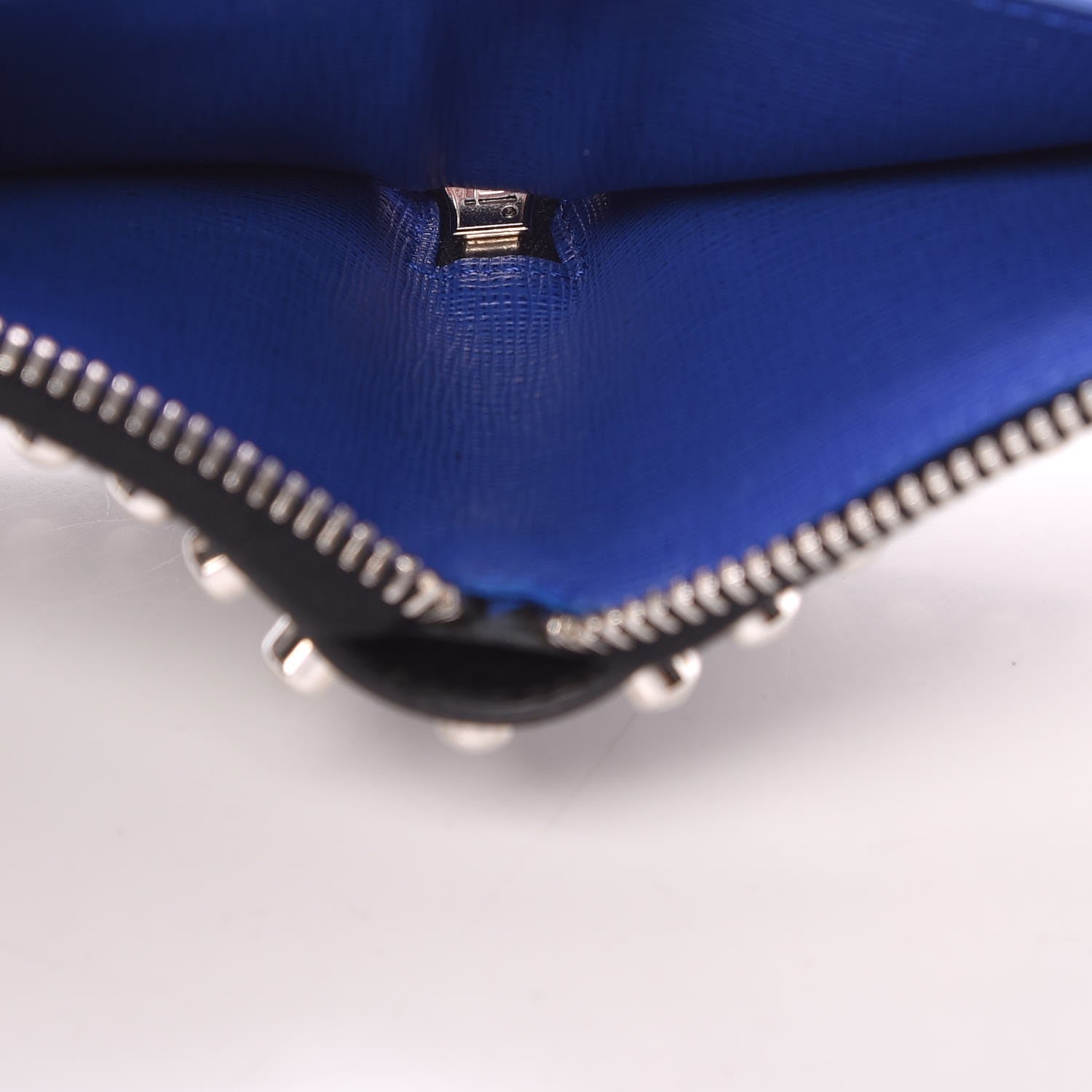 Fendi Vitello Elite Flamingo Mink Karlito Studded Zip Around Chain Wallet Black White Plaster 12 of 15
