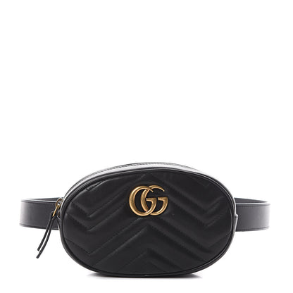 Gucci Calfskin Matelasse GG Marmont Belt Bag 85 34 Black 1 of 8