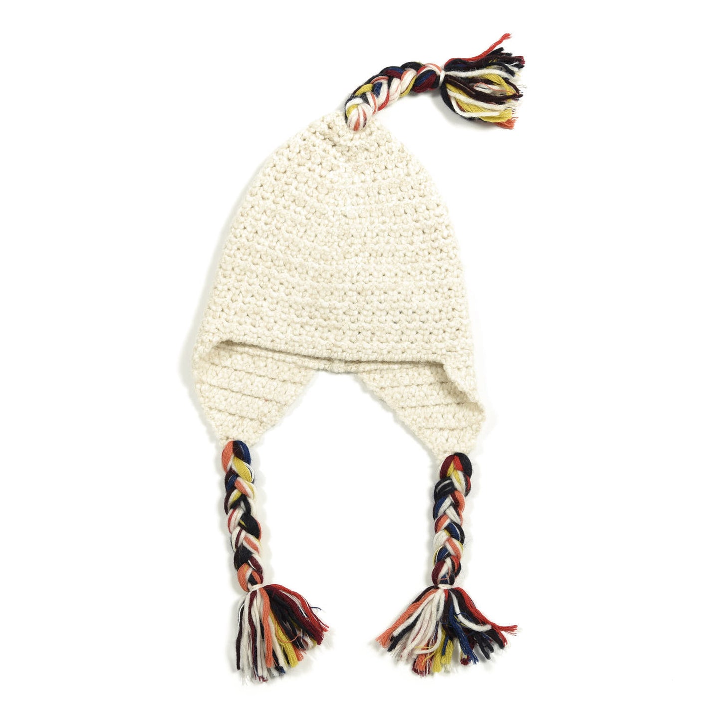 Wool Hat With Tassels L White Multicolor