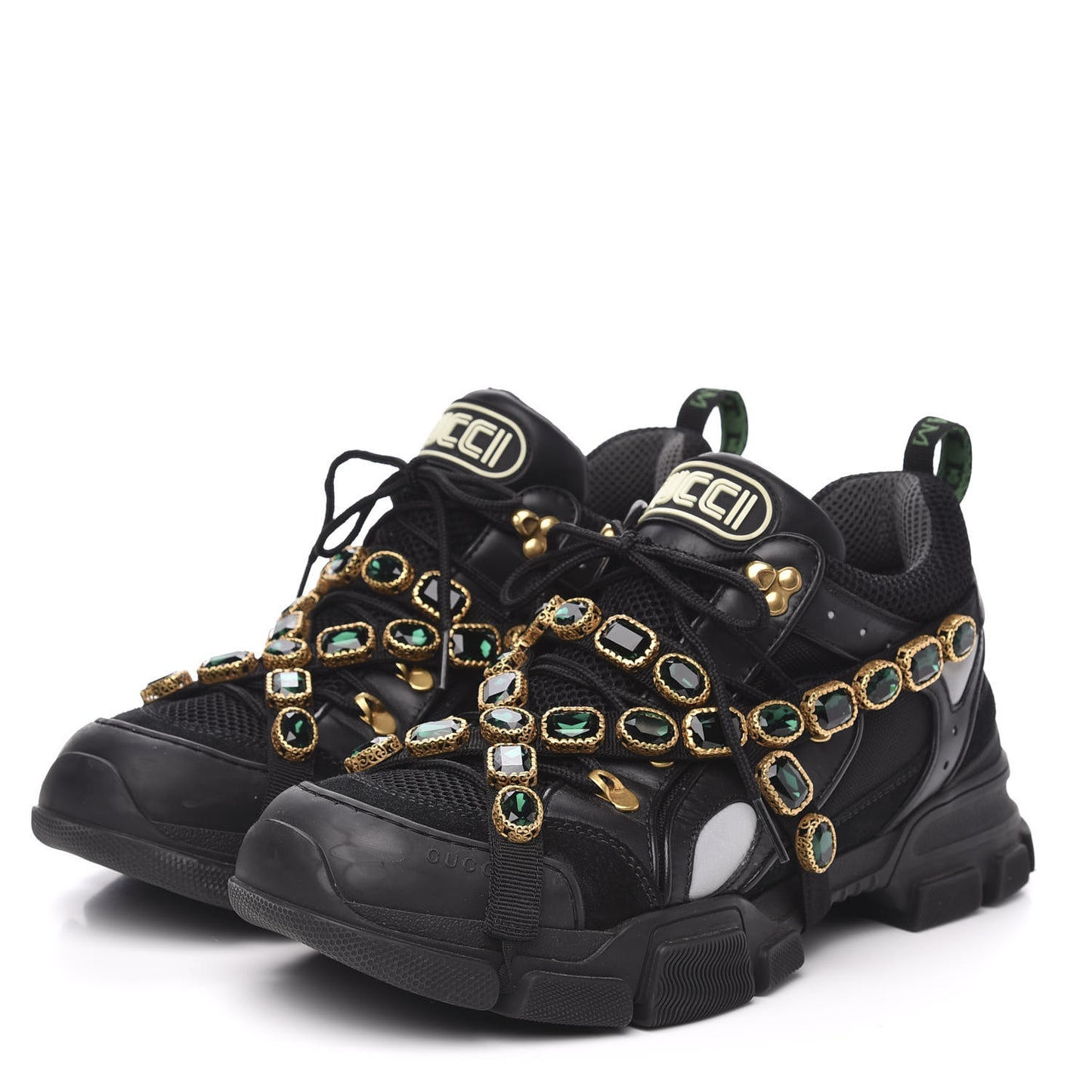 X SEGA Mesh Suede Calfskin Removable Crystals Mens Flashtrek Sneakers 12 Black Silver
