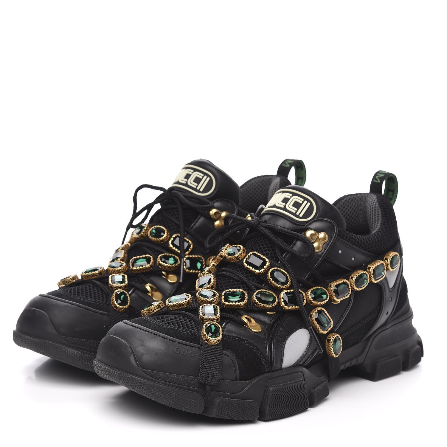 Gucci X SEGA Mesh Suede Calfskin Removable Crystals Mens Flashtrek Sneakers 12 Black Silver 3 of 9