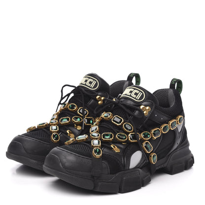 Gucci X SEGA Mesh Suede Calfskin Removable Crystals Mens Flashtrek Sneakers 12 Black Silver 3 of 9