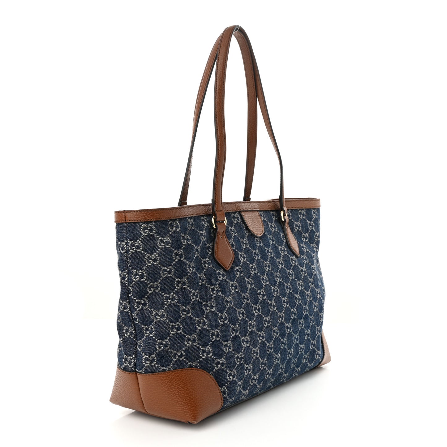 New Denim GG Monogram Medium Ophidia Shopping Tote Blue Tea Cuir